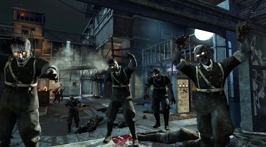 Original Black Ops Zombies artwork: an undead horde at Der Riese